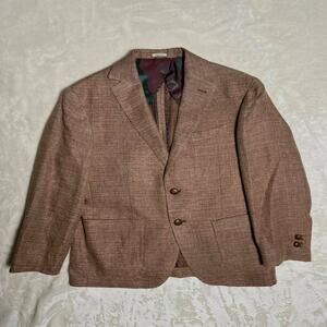 Joseph Abboud Guabello Tweed Blazer Men's 38S Wool Linen Red Brown Metal Buttons